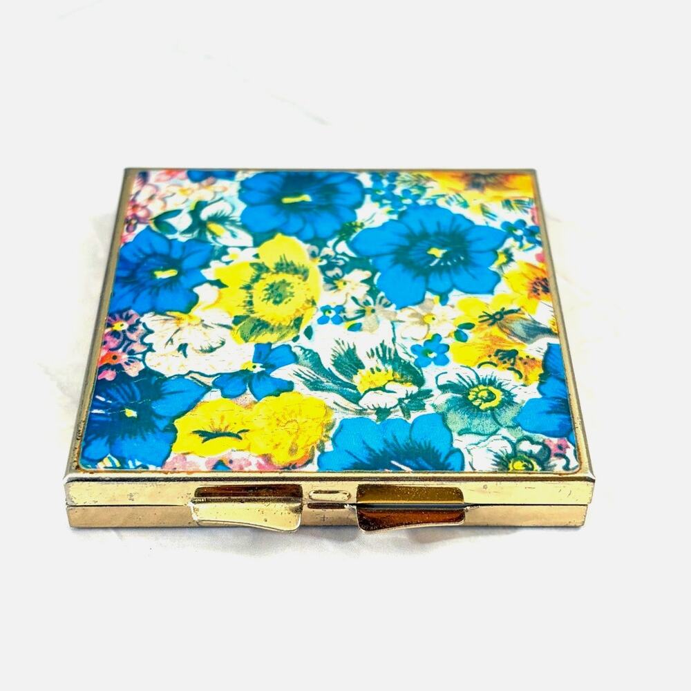 Vintage 1960s 70s Pill Bar Floral Pill Box Made in Japan Gold Tone Retro